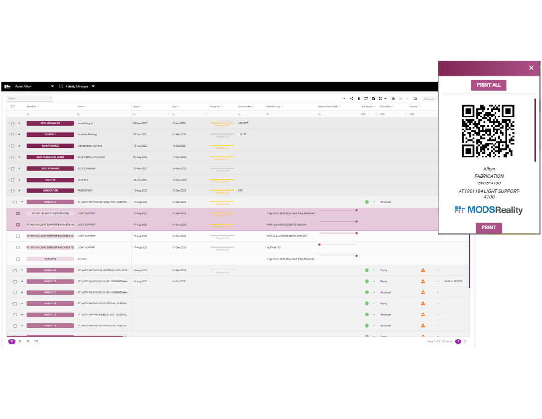 Manage Activities - Projects and QR codes